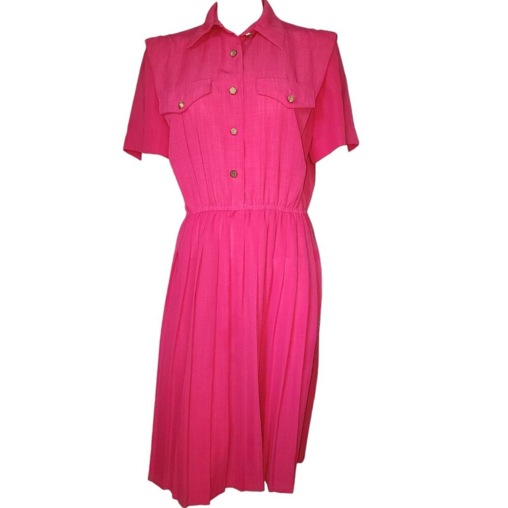 Leslie Fay Dress Womens‎ Size 8 Solid All Pink Vintage Classic Old Money Pleated